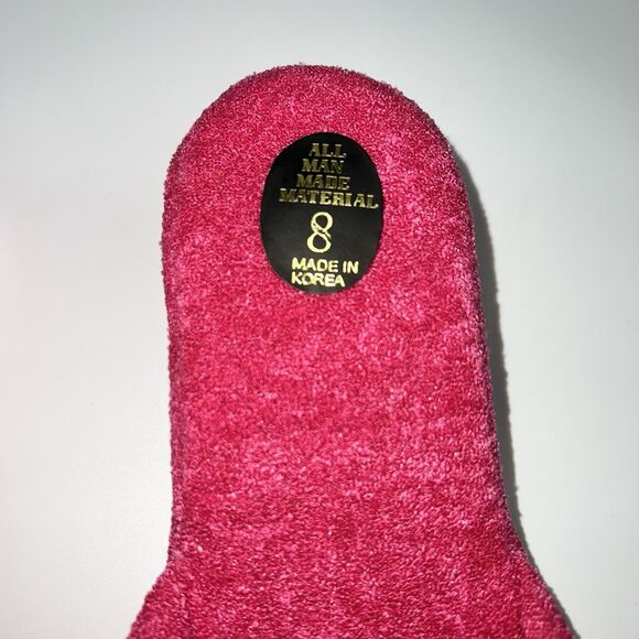 VTG Pairs of 1980s Hot PInk Terry Cloth Slippers w/Floral Applique NOS-Sz 8 - Picture 4 of 6